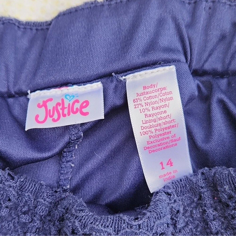 Justice Girls Blue Lace Floral Ruffle Skort Shorts Size 14 Pull On Elastic